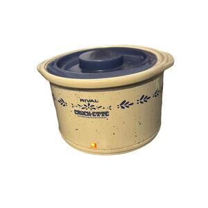 Vintage RIVAL 1 Quart Country white CROCK-ETTE Pot Slow Cooker Model 3205 w/Lid